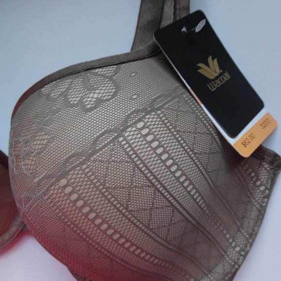 NWT Wacoal Brown Finishing Lace Touch Contour 853268 Lined Casual Bra 32DD - Picture 4 of 5